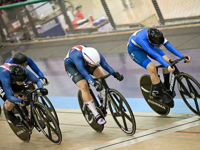 Wed July 16, Elite Women Minor Final (Right to Left): 1st McKenna McKee (Tesseract Racing), 7th overall; 2nd Kayla Hankins (USA), 8th overall; 3rd Emily Hayes (USA), 9th overall.